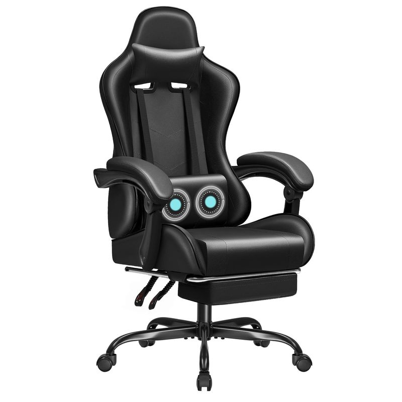 Synthetisches Leder-Rennspielstuhl mit Massage-Lumbalstütze und 360-Schwenksitz