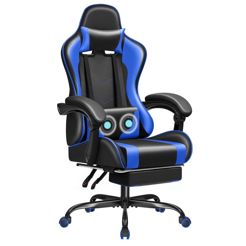 Synthetisches Leder-Rennspielstuhl mit Massage-Lumbalstütze und 360-Schwenksitz