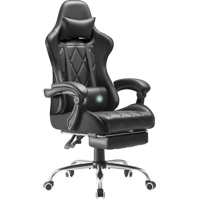 Computerspielzimmer Racing Gaming-Stuhl mit Fußstütze und Massage Lendenunterstützung Hochrücken