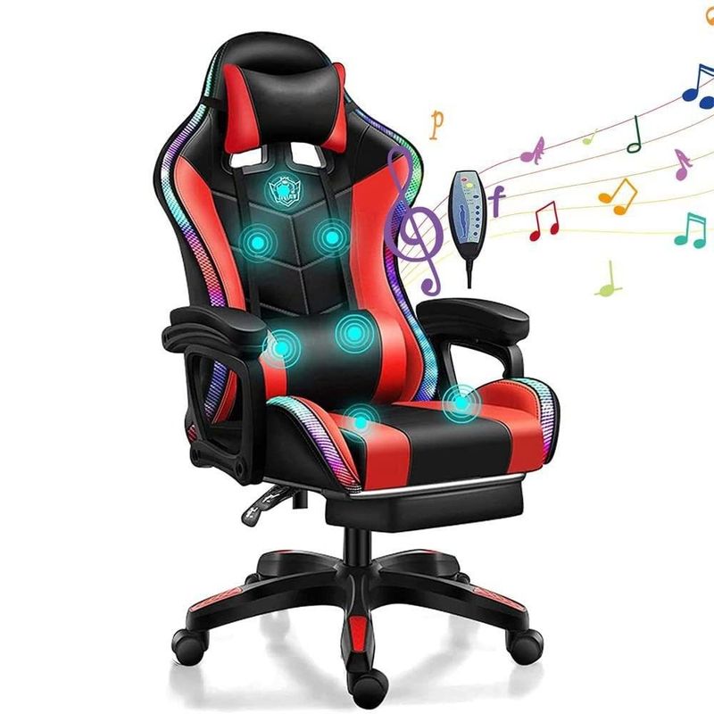 RGB-Spielstuhl mit 7-Punkte-Massage-Lautsprechern und LED-Licht in synthetischem Leder
