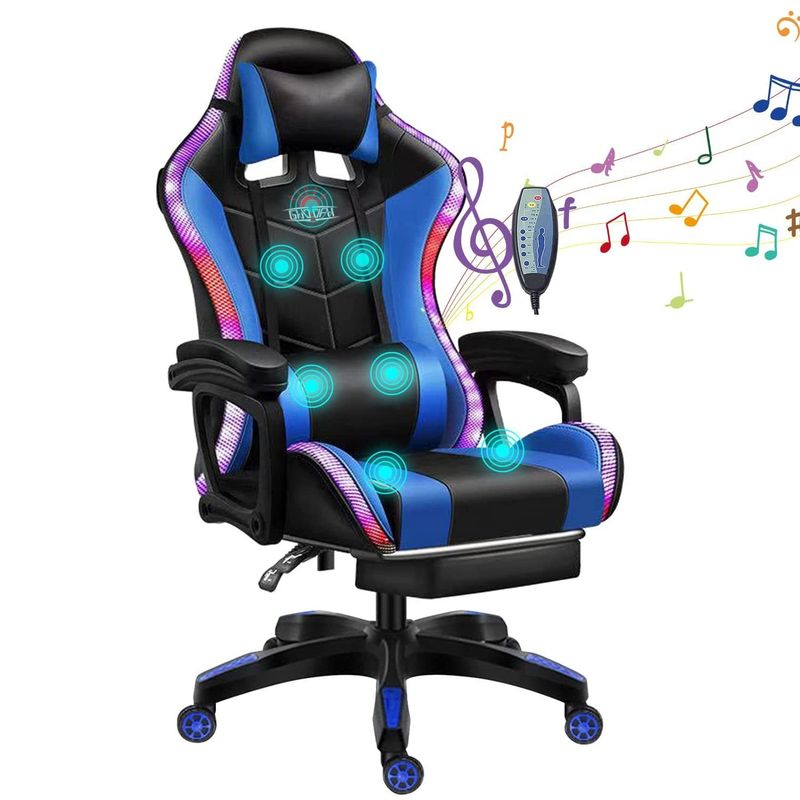 Ergonomischer Computer-Büro-Gaming Mesh-Stuhl mit 7-Punkte-Massage und RGB-LED-Licht