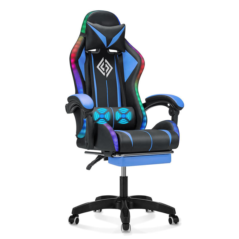 Ergonomischer Spielstuhl mit LED-Leuchten, Fußstütze und Dreh-Stil