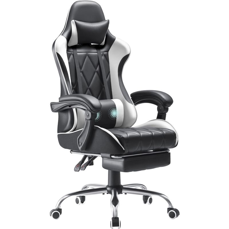 Ergonomischer Computerstuhl mit Fußstütze und Massage Lendenunterstützung Metall-Aluminium