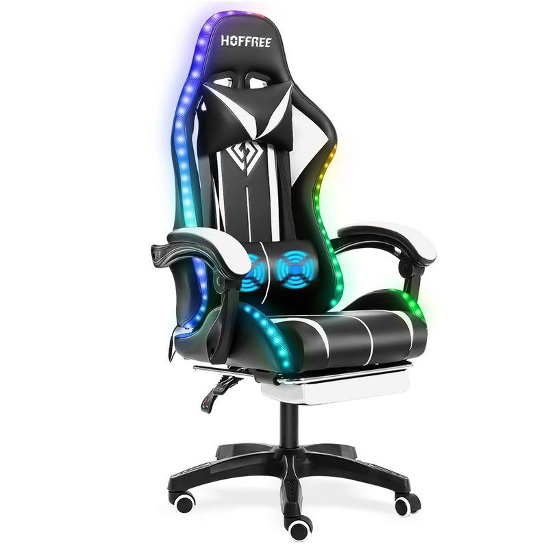 angepasster Farb-Ergonomischer Computer-Massage-Spielstuhl mit LED-Leuchten und Fußstütze