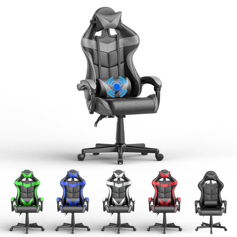 Holen Sie sich den ultimativen Gaming-Erlebnis PU Gaming-Stuhl mit Massage 33&quot;D x 24&quot;W x 49.2&quot;H