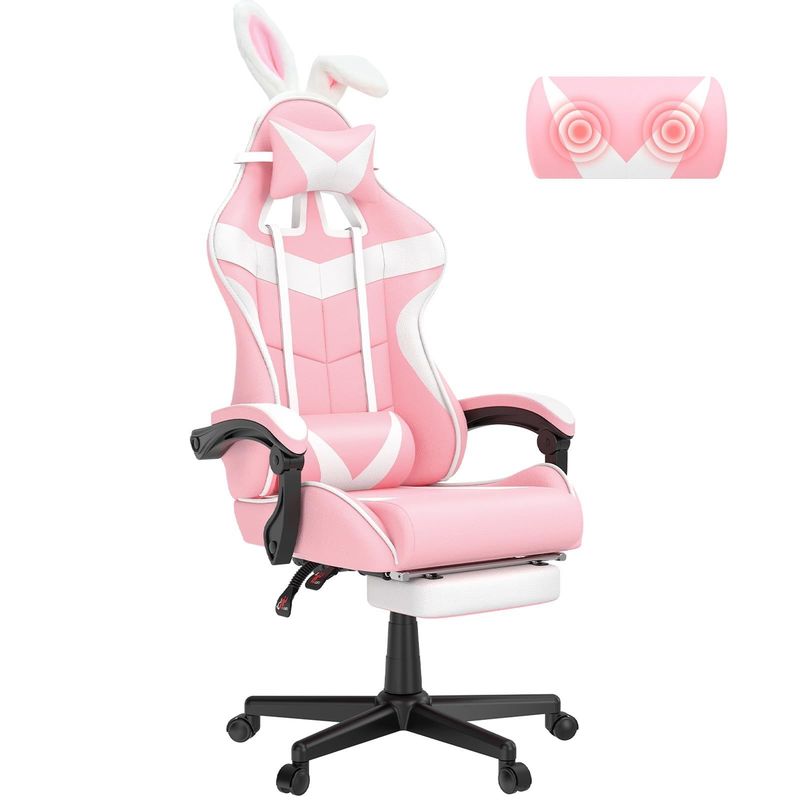 Drehstuhl Pink Gaming-Stuhl mit Fußstütze und liebenswerten Bunny Design Mail Packing