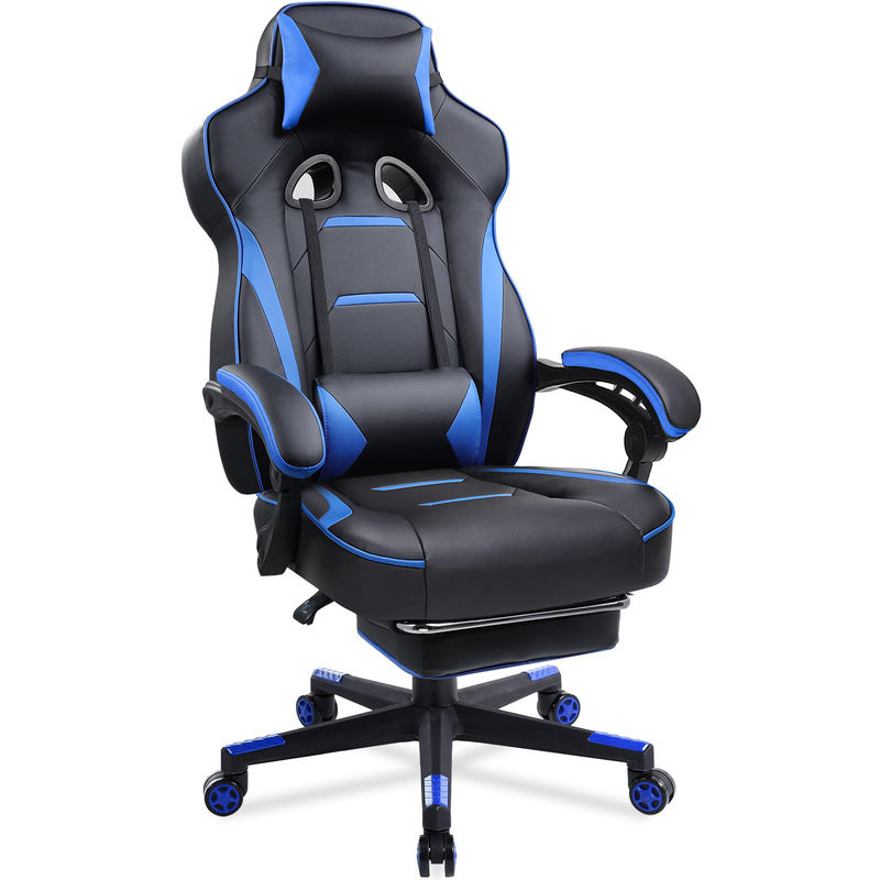 3 Gaslift Ergonomischer Gaming-Stuhl mit Fußstütze PU-Leder-Schreibtisch-Stuhl